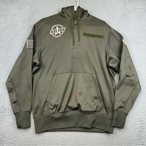 Army Performance Hoodie Mens Medium Green Pullover Flag Polyester Military SPOTS